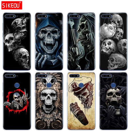 Silicone Cover Phone Case For Huawei Honor 7A PRO 7C Y5 Y6 Y7 Y9 2017 2018 Prime  Horror Skull